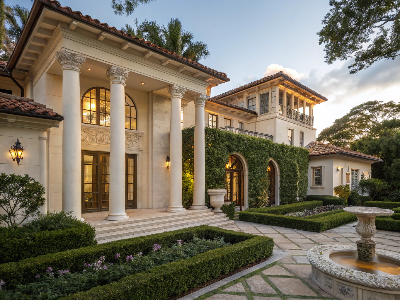 Documentary architectural photograph of Coral Gables Mediterranean revival facade