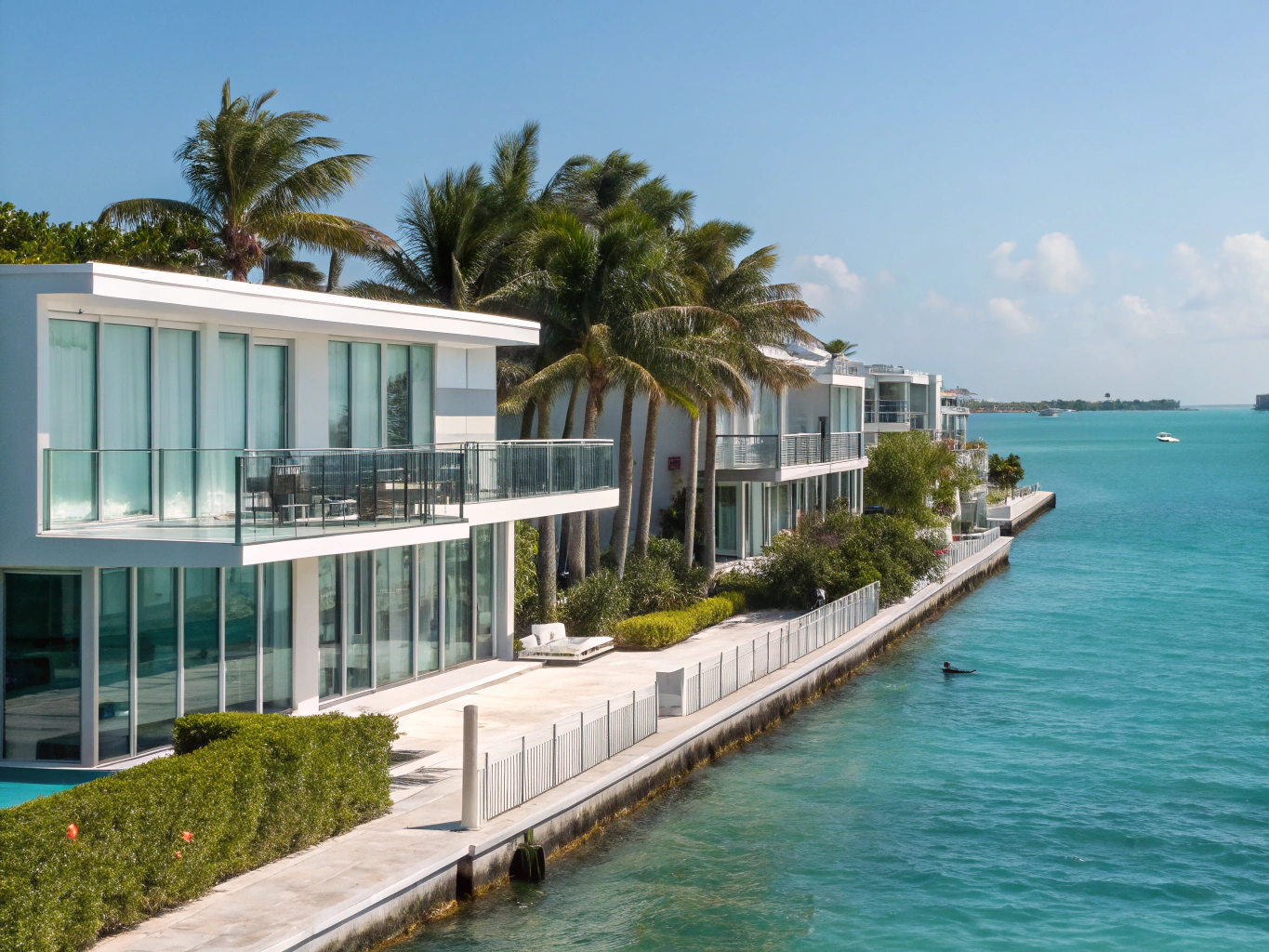Documentary architectural photograph of Key Biscayne island residence surrounded by palms
