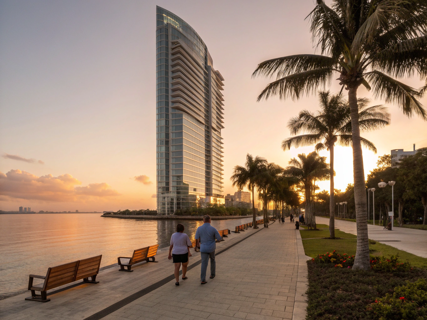 Waterfront park and residential residences along Biscayne Bay in Edgewater Miami